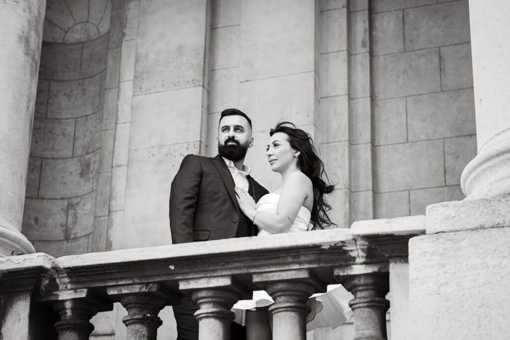 Loving couple looking forwards in a cinematic style